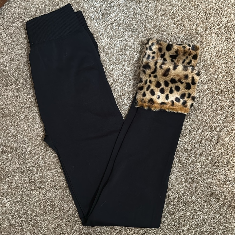 Connection 18 Black Leggings with Leopard Cuffs